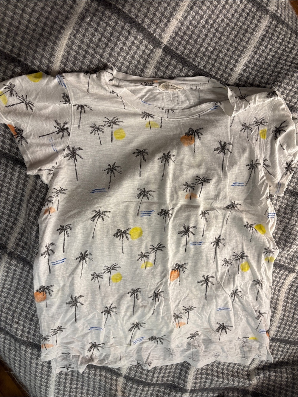 Lucky Brand White Palm Tree Tee with Yellow & Orange Accents